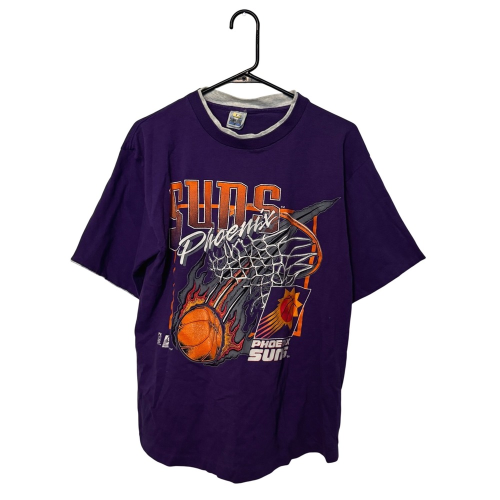 Vintage Phoenix Suns T-Shirt Mens Large Purple 90s NBA Basketball Layered Trim